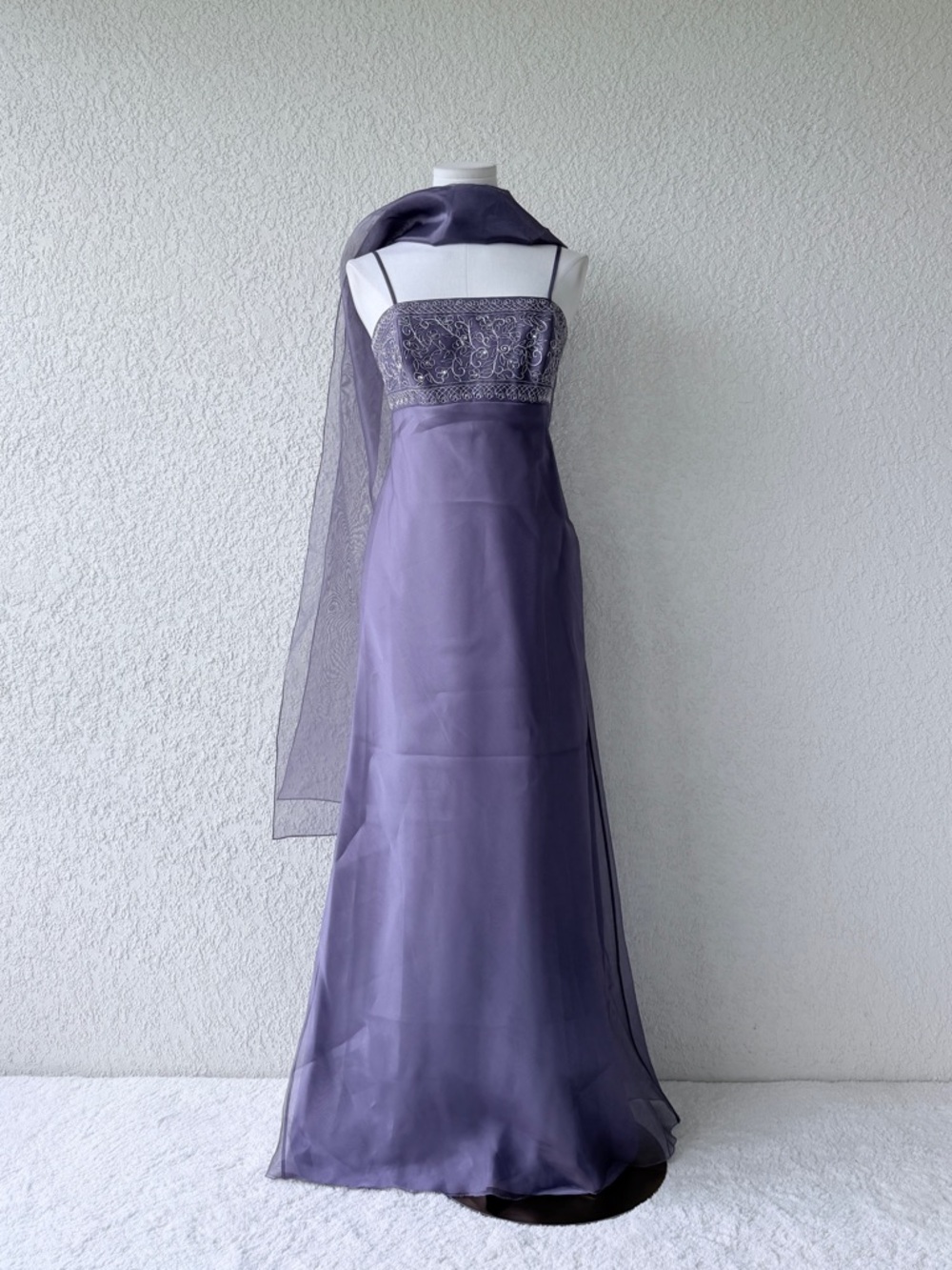 American Vintage Purple Strapless Maxi Dress with Sheer Stole